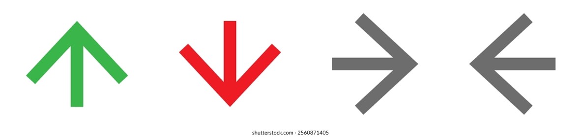 Arrows icon set isolated on transparent background. Various packaging symbols. Motion pointers. Information pointers. Wayfinding directions. Modern simple vector arrows