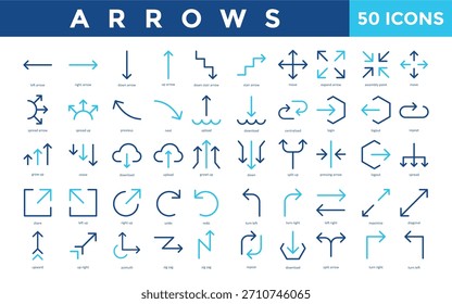 Conjunto de iconos de flechas con flecha izquierda, derecha, abajo, flecha arriba, escalera abajo, flecha de escalera, mover, expandir flecha, icono de punto de ensamblaje. Vector plano simple 
