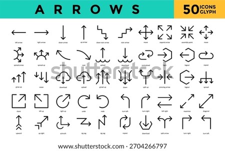 Arrows icon set with left, right ,down , up ,down stair ,stair ,move, expand, assembly point icon. Simple glyph vector 
