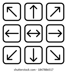 Arrows icon set. Navigation interface buttons isolated vector illustration.