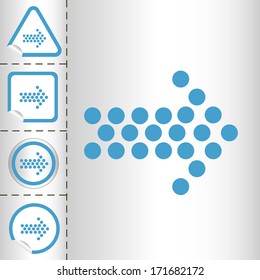 arrows icon set on sticker button different forms in modern style. eps10 vector illustration