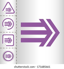 arrows icon set on sticker button different forms in modern style. eps10 vector illustration