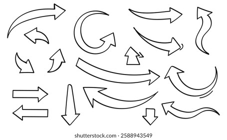 Arrows icon set. Outline style icons. Vector illustration isolated on white background