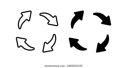 Conjunto de iconos de flechas.  Símbolo de reciclaje. para concepto móvil y Diseño web. Ilustración vectorial sobre fondo blanco