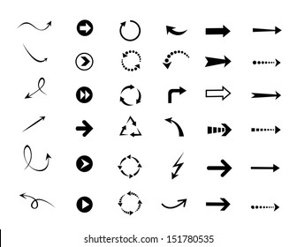 arrows icon set, straight, curve, circle, angle, button and draw on white background svg