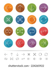 Arrows icon set, thin line style - Vector illustration