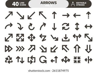 Arrows icon set. Thin line editable stroke arrow icons. Modern simple black direction arrows graphic elements