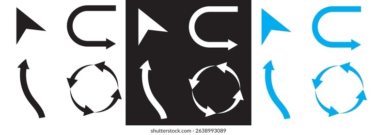Arrows icon set. Icon of transfer, exchange, direction, cursor, piointer, switch, change, swap,  etc.  Vector illustration. isolated on white and black background. EPS 10