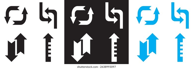 Arrows icon set. Icon of transfer, exchange, direction, cursor, piointer, switch, change, swap,  etc.  Vector illustration. isolated on white and black background. EPS 10