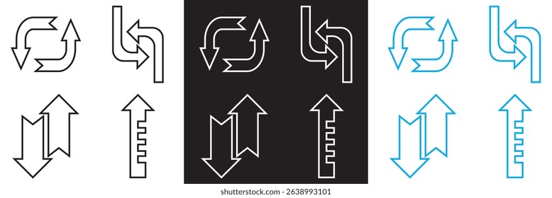 Arrows icon set. Icon of transfer, exchange, direction, cursor, piointer, switch, change, swap,  etc.  Vector illustration. isolated on white and black background. EPS 10