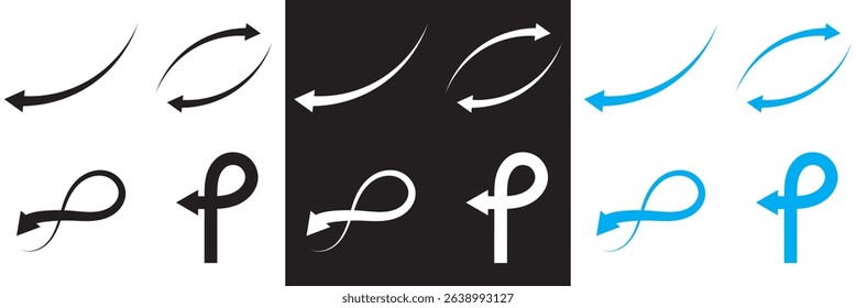 Arrows icon set. Icon of transfer, exchange, direction, cursor, piointer, switch, change, swap,  etc.  Vector illustration. isolated on white and black background. EPS 10