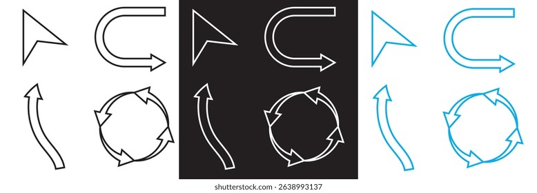 Arrows icon set. Icon of transfer, exchange, direction, cursor, piointer, switch, change, swap,  etc.  Vector illustration. isolated on white and black background. EPS 10