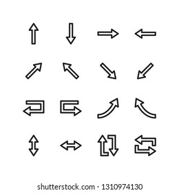 Arrows icon set in trendy outline style design. Vector graphic illustration. Editable vector stroke. 32x32 pixel icon. pixel perfect. EPS 10.