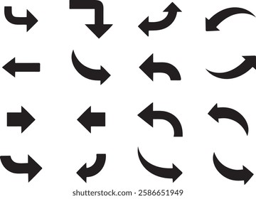 Arrows icon set in various directions for UI design.