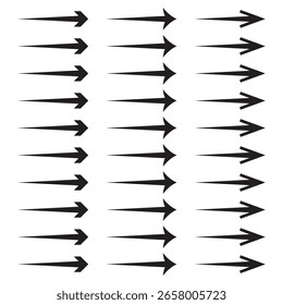 Ícone de setas. Conjunto de ícones de seta vetorial. Coleção de indicadores. Cursor de Seta, ícones de marca de seta. Pintura de seta, Definir setas simples isoladas no fundo branco.