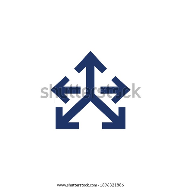 Arrows  icon. Arrows showing five side. Five\
Arrows pointing directions vector. Arrows in five opposite\
directions sign. Directions\
button