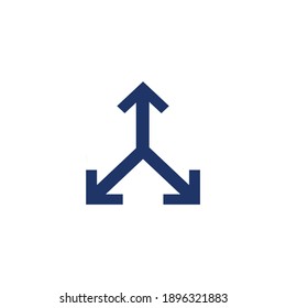 Arrows icon. Arrows showing three side. Three Arrows pointing right, left and up vector. Arrows in three opposite directions sign. Directions button