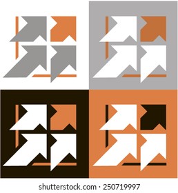 arrows (icon) vector 14. The stylized image of arrows. Logo element. Blue. Orange. Black. Gray.