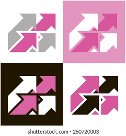 arrows (icon) vector 18. The stylized image of arrows. Logo element. Pink. Black. Gray.