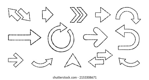 Arrows icons. Arrow grunge. Sketch arrows drawn by hand. Vector icons