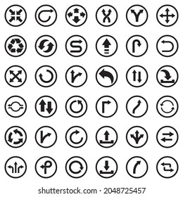 Arrows Icons. Black Flat Design In Circle. Vector Illustration.