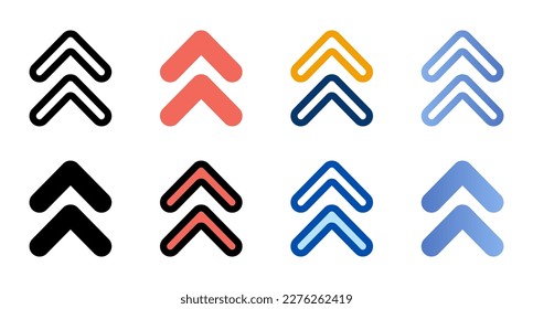 Up arrows icons in different style. Up arrows icons. Different style icons set. Vector illustration