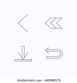 Arrows icons. Download, left direction linear signs. Next, back arrows flat line icons. Flat linear icons on white background. Vector