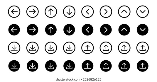 Arrows icons. Download and upload icon. Download icon files. Software download icon . Web icon set . Icons collection. Vector illustration.