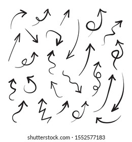Arrows icons hand drawn vector editable set. Arrow sketch handmade doodle swipe up symbol sign isolated on white background. Simple logo vector design illustration