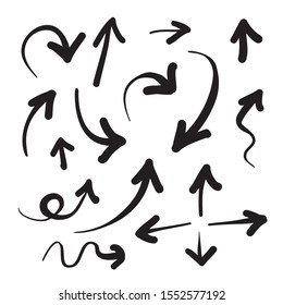 Filas iconos dibujados a mano vectorial conjunto editable. Dibujo de flecha doodle hecho a mano batir el símbolo de signo aislado en fondo blanco. Ilustración de diseño de vectores de logotipo simple