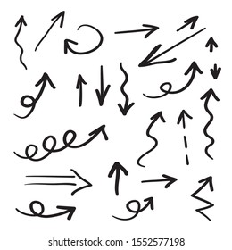 Arrows icons hand drawn vector editable set. Arrow sketch handmade doodle swipe up symbol sign isolated on white background. Simple logo vector design illustration