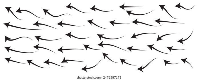 Arrows icons hand drawn vector editable set. Arrow sketch handmade doodle swipe up symbol sign isolated on white background. Simple logo vector