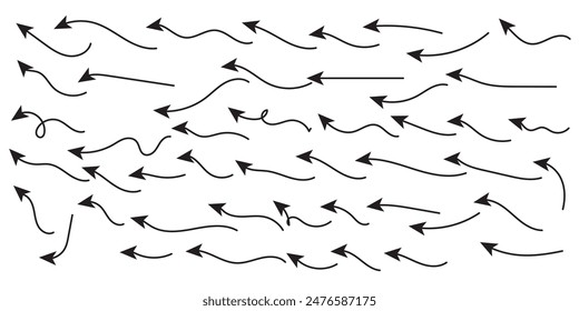 Arrows icons hand drawn vector editable set. Arrow sketch handmade doodle swipe up symbol sign isolated on white background. Simple logo vector