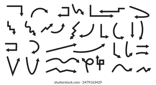 Arrows icons hand drawn vector editable set. Arrow sketch handmade doodle swipe up symbol sign isolated on white background. Simple logo vector