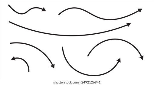 Arrows icons hand drawn vector editable set. Arrow sketch handmade doodle swipe up symbol sign isolated on white background. Simple logo vector eps10 