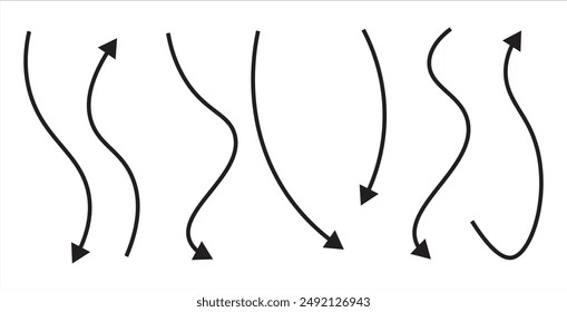 Pfeile Symbole Hand gezeichnete Vektorgrafik editierbare Set. Pfeilskizze handgemachte Doodle Wischen Sie nach oben Symbolzeichen auf weißem Hintergrund isoliert. Einfache Logo-Vektorgrafik eps10 