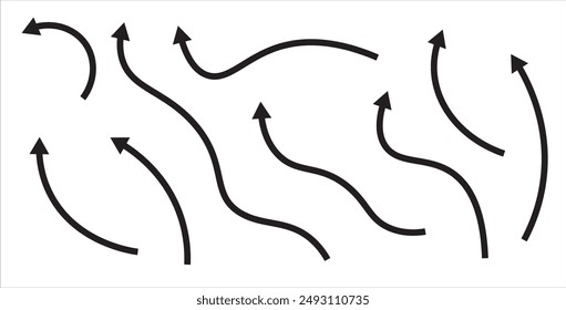 Conjunto editable de Vector dibujado a mano de iconos de flechas. Dibujo de flecha hecho a mano doodle deslizar hacia arriba símbolo de signo aislado sobre fondo blanco. Vector de logotipo simple eps10 