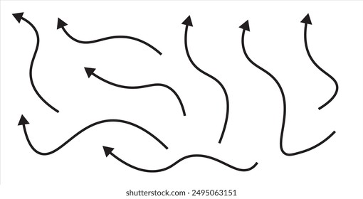 Conjunto editable de Vector dibujado a mano de iconos de flechas. Dibujo de flecha hecho a mano doodle deslizar hacia arriba símbolo de signo aislado sobre fondo blanco. Vector de logotipo simple eps10 