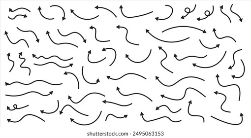 Arrows icons hand drawn vector editable set. Arrow sketch handmade doodle swipe up symbol sign isolated on white background. Simple logo vector eps10 