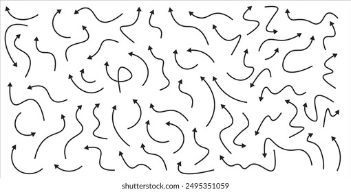 Arrows icons hand drawn vector editable set. Arrow sketch handmade doodle swipe up symbol sign isolated on white background. Simple logo vector eps10