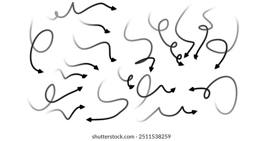 Arrows icons hand drawn vector editable set. Arrow sketch handmade doodle swipe up symbol sign isolated on white background