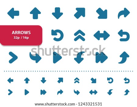 Arrows Icons. Professional, pixel perfect icons, EPS 10 format, optimized for 32p and 16p (2x magnification for preview).