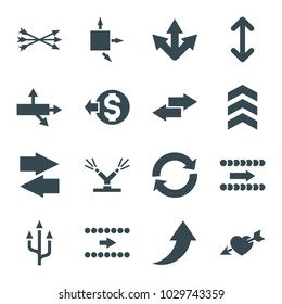 Arrows icons. set of 16 editable filled arrows icons such as arrow, heart with arrow, reload, watering system, arrow bow