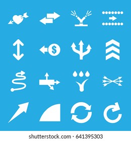 Arrows icons set. set of 16 arrows filled icons such as heart with arrow, angle, watering system, arrow, reload