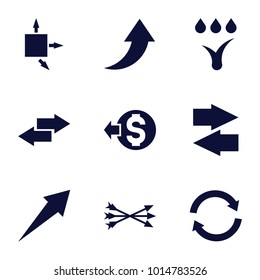 Arrows icons. set of 9 editable filled arrows icons such as arrow, watering system, arrow bow, coin