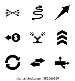 arrows icons set. Set of 9 arrows filled icons such as watering system, curved arrow, arrow, arrow bow, reload