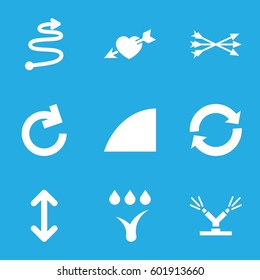 arrows icons set. Set of 9 arrows filled icons such as heart with arrow, angle, watering system, arrow