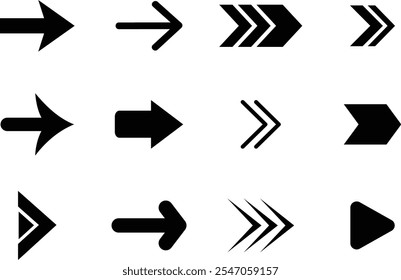 Ícones de setas definidos, Coleção de vetores de seta. Seta. Cursor. Setas simples modernas. Ícone de seta para empacotar Ilustração vetorial