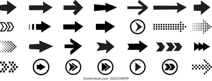 Arrows icons set. Black arrow vector collection with arrow cursor collection. Different cursor arrow direction symbols in flat style.