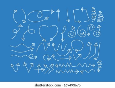 Arrows icons set by hand drawing idea 